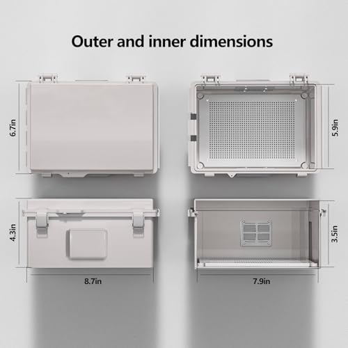 Image of ABS Electrical Junction Box, Ventilated Design, Cable Grommets, IP65 Waterproof Enclosure, Indoor /Outdoor Use with Mounting Panel. (Grey Cover, 8.7 inchx6.7 inchx4.3 inch)