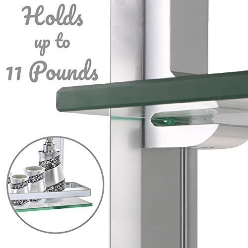 Comfecto 2 Tier Bathroom Glass Shelves, Wall Mounted Tempered Glass Shelf Organizer Storage Holder With 14 Inch Rectangular Glass 8Mm Thick, And Aluminum Rail For Shower Lavatory, Hardware Included #TOP4