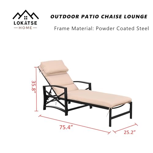 Image of LOKATSE Home Patio Chaise Lounge Chairs Set of 4 Outdoor Teslin Furniture Reclining Adjustable with Cushion and Soft Pillow for Pool,Deck,Yard