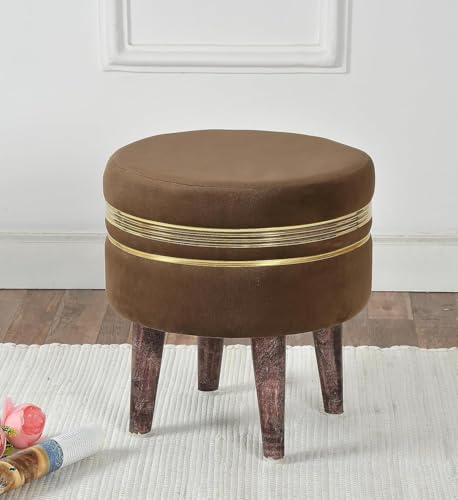 Image of NACIA Wooden Ottoman Stool for Living Room, Ottoman pouffes for Sitting, Puffy Chair Bench for Home Decor, Stools & Ottoman, Footrest Pouf Foot Stool for Office Room Decor, (16 inchx16 inchx17 inch, Coffee)