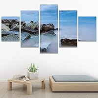 SIGNWIN 5 Panel Canvas Wall Art Modern Art Beach Dramatic Island Landscape Multicolor Photography for Home Decorations Ready to Hang - 60