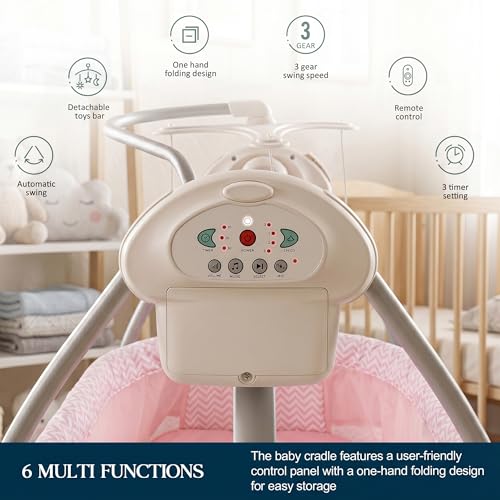 Image of BAYBEE Wanda Electric Swing Cradle for Babies | Automatic Cradle for New Born Baby with 6 Speed Control, Mosquito Net, Toy Bar & Music | Jhula for Kids | Baby jhula for 0 to 2 Years (Pink)