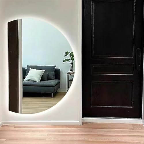 Smart Anti-Fog LED Bathroom Mirror, Adjustable Brightness & Color, Frameless Half Circle Design, Touch Switch, 100x70cm Decorative Mirror for Home Vanity