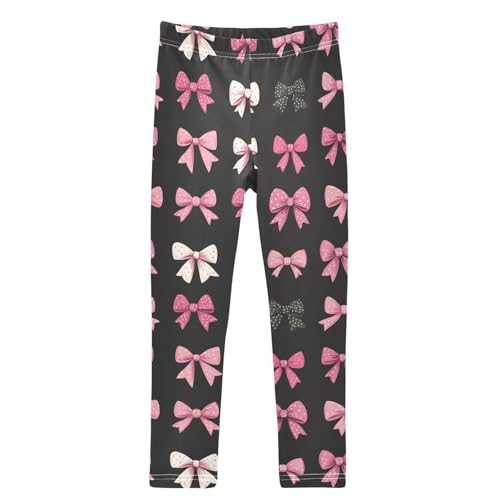 Pink and White Bow Girls Leggings Kids Yoga Pants Dance Active Tights 4T