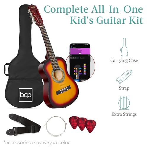 Image of Best Choice Products 30in Kids Acoustic Guitar Beginner Starter Kit with Electric Tuner, Strap, Case, Strings, Capo- Sunburst