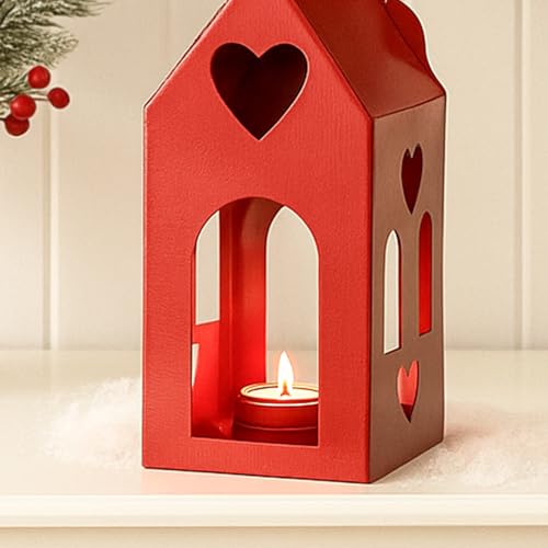 Image of MARKET 99 Hanging T-Lite Holder Hut Metal Red Matte Finish - Xmas & Christmas Home Decor Candle Holder, Festive Hanging Lantern for Living Room, Bedroom, Patio, Outdoor & Holiday Decorations