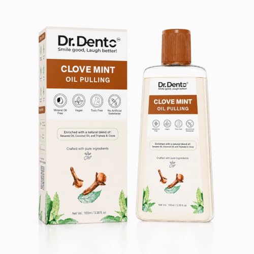Image of Dr.Dento Clove Mint Oil Pulling | Ayurvedic Kavala (Gargling) Gandusha (Oil Holding) Oral Detox | Sesame, Coconut & Clove Oil Blend | Alcohol-Free & Vegan | Fresh Breath & Healthy Gums (100ml)