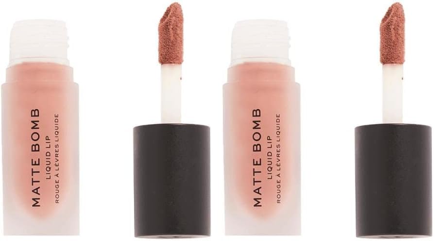 Image of Makeup Revolution Matte Bomb Liquid Lipstick Delicate Brown, Rich matte finish, Highly pigmented, Lightweight, cruelty-free, vegan-friendly formula, 4.6ml (Pack of 2)