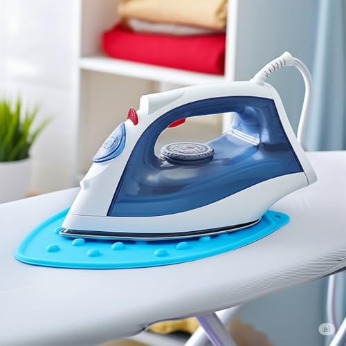 Image of LivingBasics 1 Piece Silicone Heat-Resistant Mat for Steam & Dry Irons | Anti-Slip Ironing Pad for Table, Counter, Bed | Foldable, Waterproof Surface Protector for Travel & Home Use (Blue)