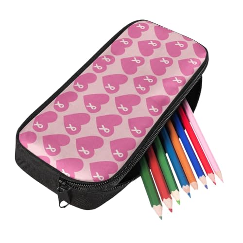Image of Love Heart Breast Cancer Pencil Case for Men Women,Large Capacity Pencil Box for Boys Girls,Pencil Case Pouch with Zipper for School Work Travel