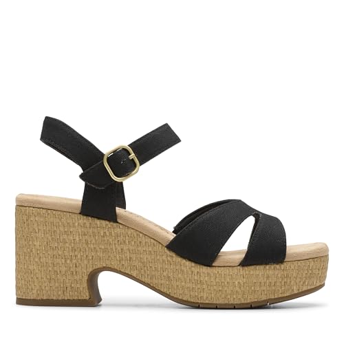 Clarks Sandalias de cuña modernas para mujer, Negro (Black Canvas), 6 Wide