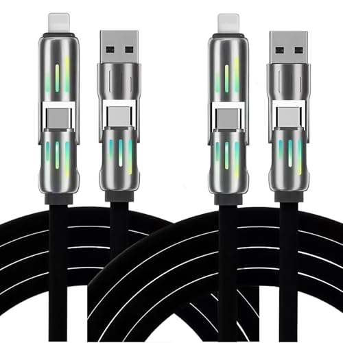 4in1 Multi USB Charging Cable 2 Pack– 240W Max Fast RGB Charger Cord with Multiple Connectors for iPhone 16/15/14/13, iPad, Samsung, MacBook, Tablets & More (Black, 3.3Ft) (2)