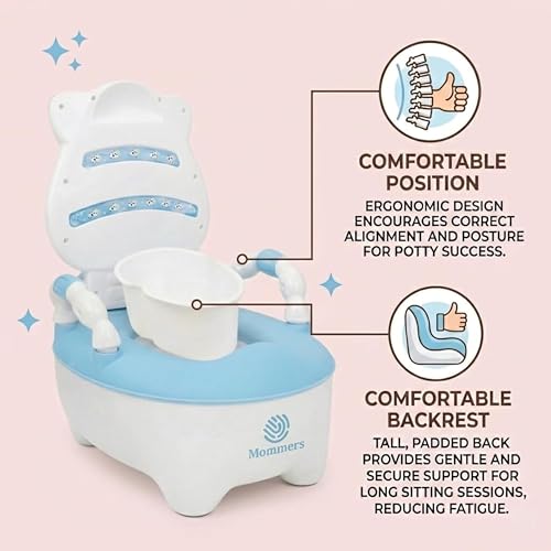 Image of Mommers Baby Potty Training Chair with Removable Potty Bowl & Backrest - Comfortable Toddler Potty Chair with Removable Bowl Easy-to-Clean Tray for Boys and Girls