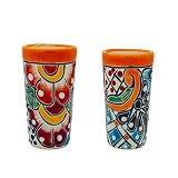 Casa Fiesta Designs Colorful Mexican Shot Glasses, Hand-painted in Mexico - Great for Tequila, Mezca