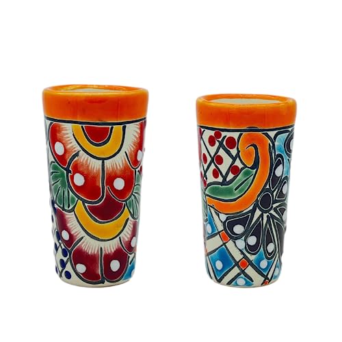 Casa Fiesta Designs Colorful Mexican Shot Glasses, Hand-Painted In Mexico - Great For Tequila, Mezcal And Sangrita, 2 Oz In Gift Box For Family - Tequilero Multicolor (Set Of 2) #TOP22