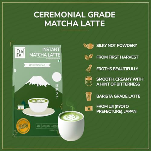 Image of TeaFit Ceremonial NO SUGAR Instant Matcha Latte Premix, 72g (4 Sachets) from Uji, Japan | Vibrant Green, Velvety Smooth Japanese Matcha with Unsweetened Milk | Coffee Alternative | Diabetic Friendly