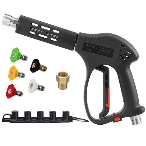 M MINGLE Short High Pressure Washer Gun, 5000 PSI, Replacement for Hot and Cold Water, M22 Fitting, 5 Nozzle Tips