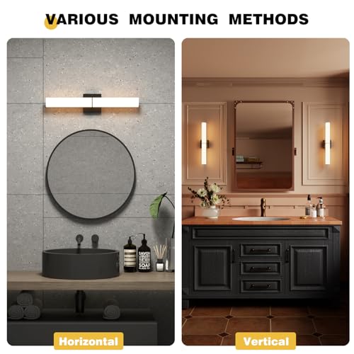 Image of 24 Inch 30W Led Bathroom Vanity Light,3000K-6000K Dimmable Vanity Lighting Fixtures with White Acrylic Lampshade,Indoor Hardwired Wall Light Over Mirror for Mirror Restroom(Black,1 Pack)