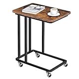 serviertisch klappbar holz Minimalistischer Stil: Einfacher C-förmiger Sofatisch, Holzbrett mit der Größe 50 x 60 x 35 cm (B x H x T), der viel Platz für Ihre Gegenstände bietet. Rollen und verstellbare Füße sind im Lieferumfang enthalten