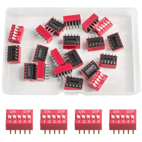 20pcs Slide Type Dip Switch Double, Double Row Slide Type Switch 5 Position 2.54mm PCB Mountable On Off Toggle Switch for Circuit,Breadboard