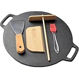 Hinniuy クレープパン IH対応 クレープメーカー 焼き器 鋳鉄 ノンスティック フライパンセット トンボ付き お菓子作り ホームパーティ アウトドア キャンプ 焼肉プレート 多機能 熱伝導率優秀 お手入れ簡単 IH ガス 直火 焚き火 対応 (26cm) [並行輸入品]