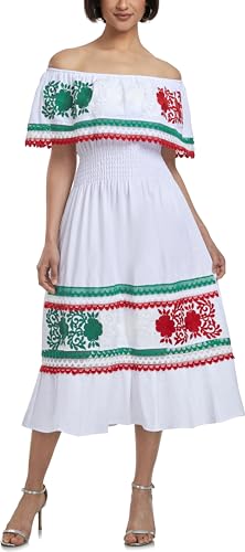 Image of YZXDORWJ Women Embroidered Mexican Peasant Casual Sexy Lace Off-Shoulder Long Dress