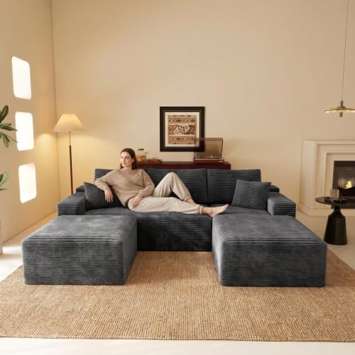 Image of Modular Cloud Sectional Sofa, Oversized Corduroy Boneless Couch | Luxury Comfort, Deep Seat, Couches for Living Room and Apartment, No Assembly Required