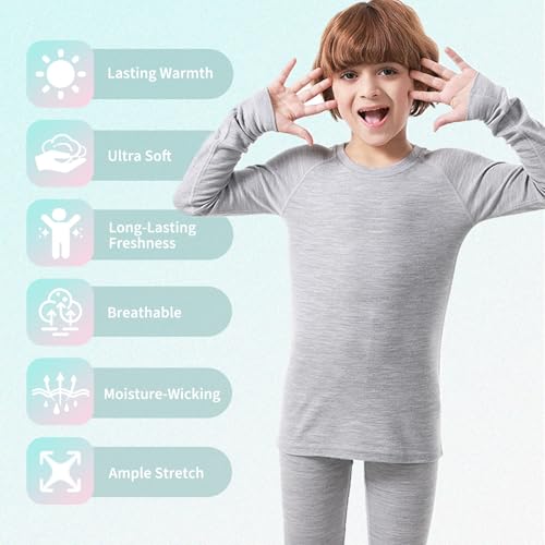 Merino Protect 100% Merino Wool Base Layer Kids Set Top and Bottom Heavyweight Thermal Underwear For Skiing Hiking3