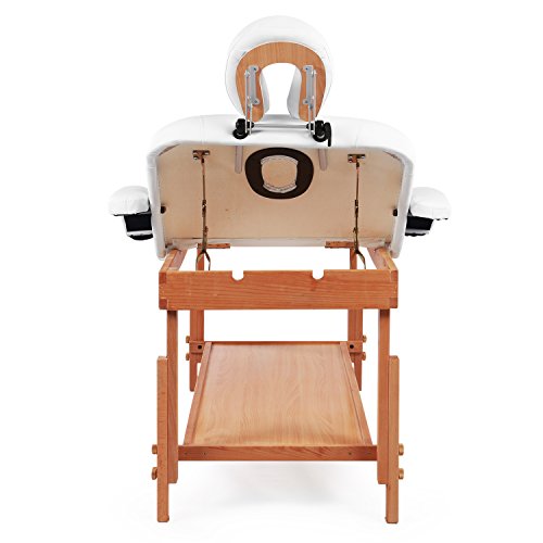 Massage Table Bed Stationary Professional Tilt Adjustable with Storage 3 Section (White)