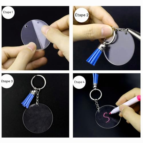 SVUPUE 128 Pcs Porte Clés en Acrylique Transparent, Porte Clés et Anneaux de Saut – vue 6