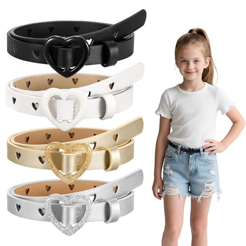 Ceinture en cuir PU filles lot de 4 JASGOOD avec boucle cœur