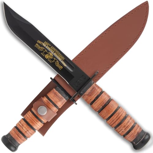 USMC 250th Anniversary Combat Knife | officially licensed United States Marine Corps collectible | 7' gold-etched stainless steel blade | leather handle and sheath | 1775–2025 edition | 12 1/2' overall length