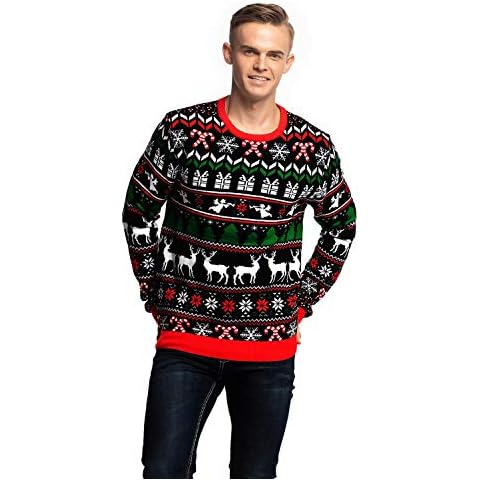 Ugly Christmas Sweater for Men, Funny Chunky Knit Xmas Pullover with Santa Reindeer Snowflake, Festive Fair Isle Crowdneck Long Sleeve Jumper for Christmas Jumper Party,Fab Festive Fair Isle, L Cover