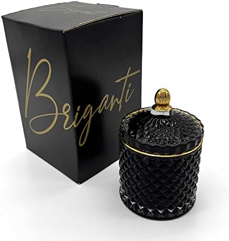 BRIGANTI Black Glass Jar Candle (Hemp Day) Natural Soy Wax Candles | Signature Essential Oil Fragrance Blend - Highly Scented Aromatherapy for Home & Office, Long-Lasting Clean Burn 7oz
