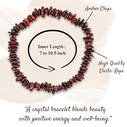 Image of Certified Amber Bracelet for Women Men with Healing Crystal and Reiki Stone - Beautiful Gemstone Beaded Bracelet for Balance, Harmony & Positive Energy (Chips Stone Beads)