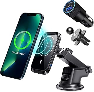 Magnetic Car Charger Mount, REOKILY Auto-Alignment Fast Wireless Mag-Safe Car Charger Air Vent Phone Holder Compatible with iPhon.e 12/13/14 Pro Max/Pro/Mini(2022 Newest Upgrade, with PD 18W Adapter)