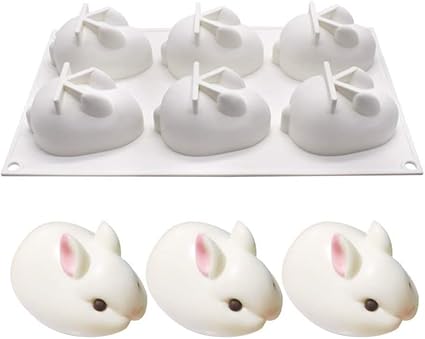 AFINSEA Easter Bunny Rabbit Chocolate Silicone Mold for Baking,DIY Tools for Mousse Dessert Jelly Pudding(6 Cavity)