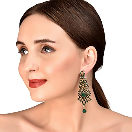 Touchstone "Hollywood Glamour Oscar Collection" Extra Long Chandelier Earrings Indian Paisley Motif Designer Bridal Jewelry In Antique Gold or White Tone for Women.2