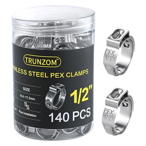 1/2 inch PEX Crimp Rings (140-Pack) - medium duty Pex Clamps Rings - 304 Stainless Steel Thickened Single Ear Hose Clamps Secure Seal for Plumbing PEX Tubing Pipe Fitting