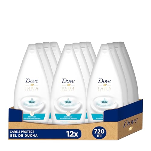 Dove Gel de Ducha para piel seca Cuida y Protege botella, Pack de 12 x 720 ml