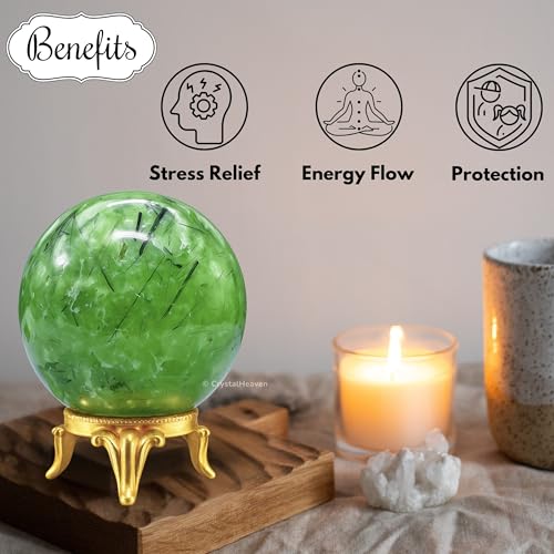 Image of Certified Prehnite Crystal Ball for Meditation - Premium Crystal Vastu Items for Home and Feng Shui Items for Good Luck - Ideal for Pooja Supplies and Spiritual Practices (1.5 inch Inch)