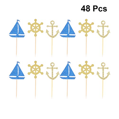 Zerodeko Picaretas de Bolo de Navio Cupcake Topper Tema Náutico Veleiro Enfeites de Bolo de Aniversá
