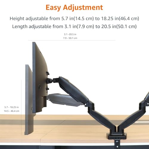 Image of Amazon Basics Gas Spring Dual Monitor Arm Desk Mount, Adjustable Tension, Fits 15-27 Inch Monitors, Supports 4.4-15.4 lbs Each Arm, VESA 75x75 /100x100, Black