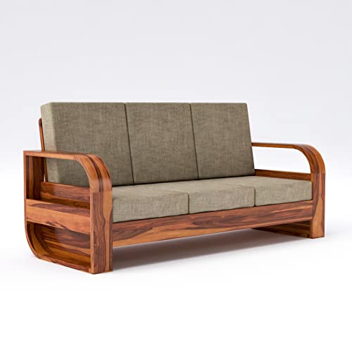 Image of Douceur Furnitures Solid Sheesham Wood 3 Seater Sofas | Three Seater Sofa for Living Room, Cafe, Office | (Honey Teak Cushion Matte)