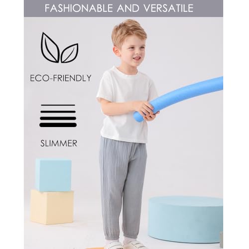Image of GFQLONG Toddler Boy Linen Pants Girl Cotton Summer Loose Pant for Kid 2-6T | 4 pack toddler pants,light,lightweight,thin,muslin,baggy,gauze,wide leg,barrel,plain,harem bloomers for little boys
