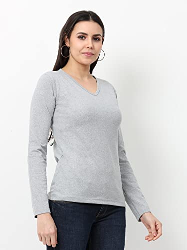 Image of Wafaa Women's Cotton Plain V Neck Full Sleeve T-Shirt
