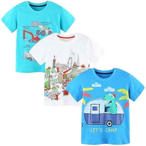Baby Toddler Boys' Tees Shirts Tshirt Short Sleeve Cotton Graphic Easter Crewneck Top Clothes Dinosaur and Excavator 2t Cover