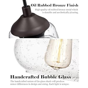 ELYONA 8 Inch Pendant Light Fixtures Seeded Bubble Glass Hanging Light Industrial Pendant Lighting for Kitchen Island Farmhouse Bar Bathroom Dining Room Oil Rubbed Bronze Finish