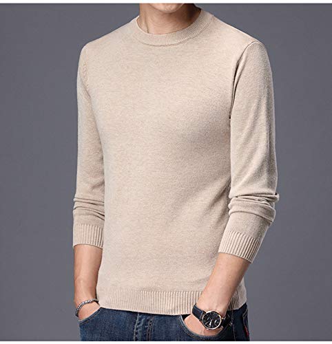 Dawwoti Suéter masculino de baixo com gola redonda, pulôver de malha casual grosso de cor sólida, Be