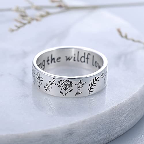 Wildflowers Rings,925 Sterling Silver Floral Rings For Women Girls Bohemian Delicate You Belong Among The Wildflowers Ring Floral Daisy Ring Summer Spring Flower Finger Wedding Bands Jewelry Gifts For Her Size 9 #TOP5